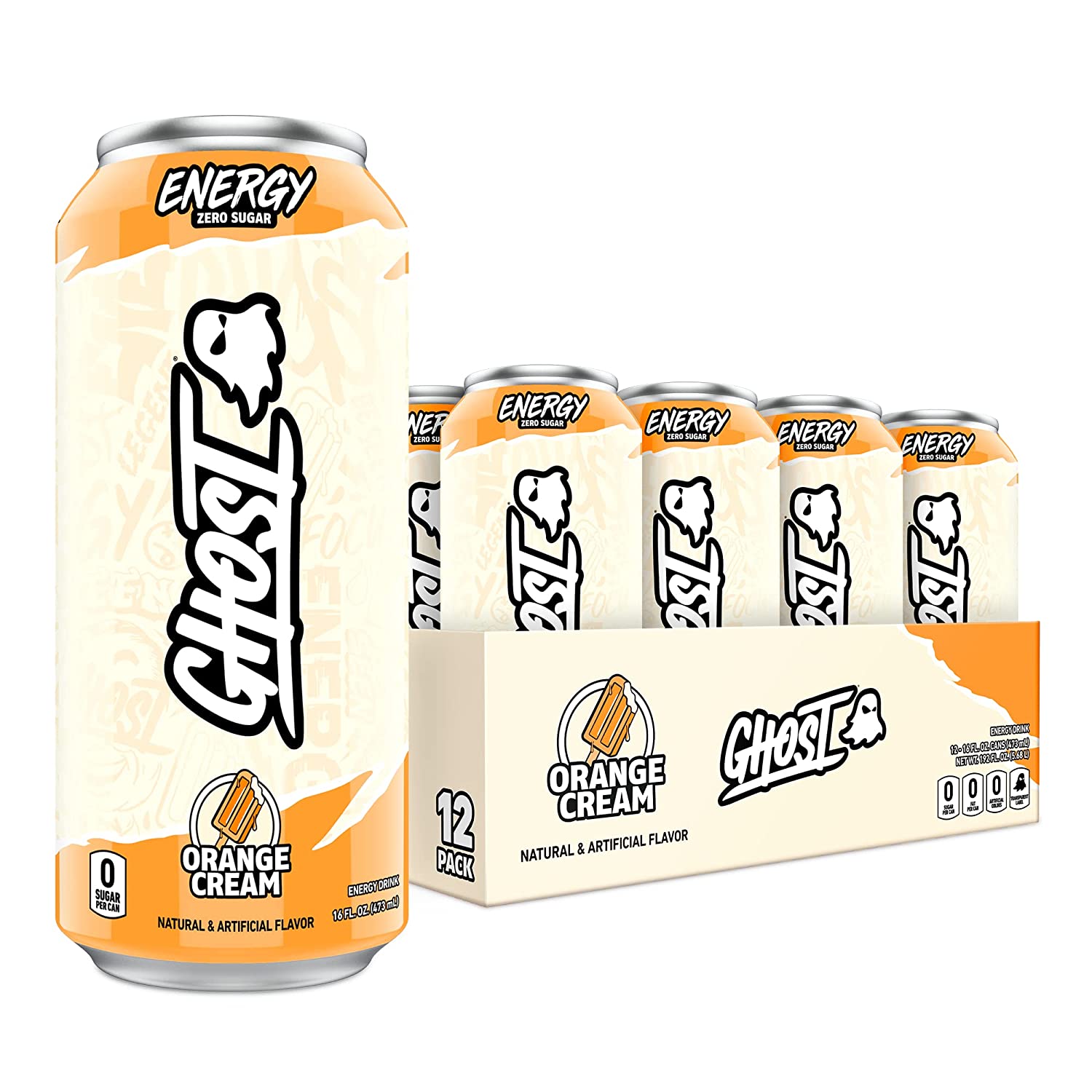 GHOST ENERGY Sugar-Free Energy Drink - 12-Pack， WARHEADS Sour Green Apple， 16oz - Energy & Focus & No Artificial Colors - 200mg of Natural Caffeine， L-Carnitine & Taurine - Soy & Gluten-Free， Vegan - Image 1